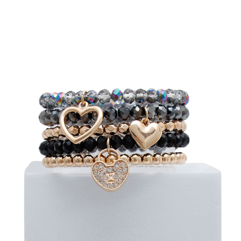 Heart Bracelets Black and Gold Stylish Glass Jewelry