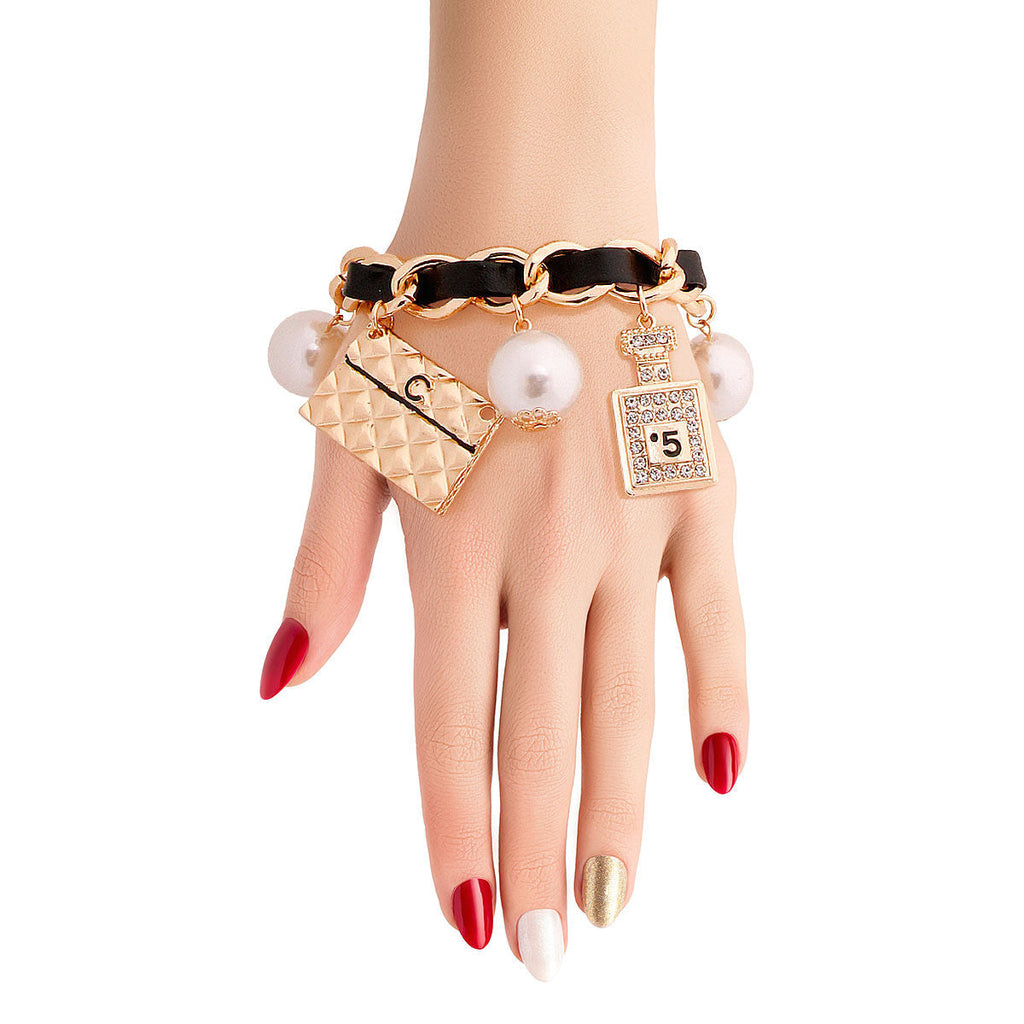 Charm Bracelet Gold and Black Stylish Perfume Accent Jewelry