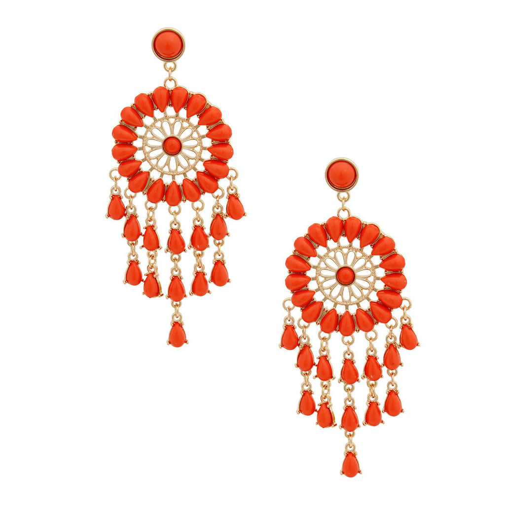 Statement Coral Bead Dream Catcher Earrings Stylish Fashion Jewelry