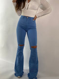 Farrah Distressed High Waisted Flares - Baby Blue