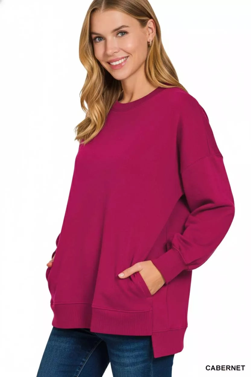 Fleece Hi-low Boyfriend Sweatshirts with Pockets
