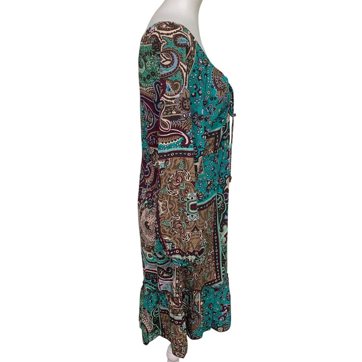 Earthbound Trading Co Womens Small 100% Polyester Floral Long Sleeve Dress