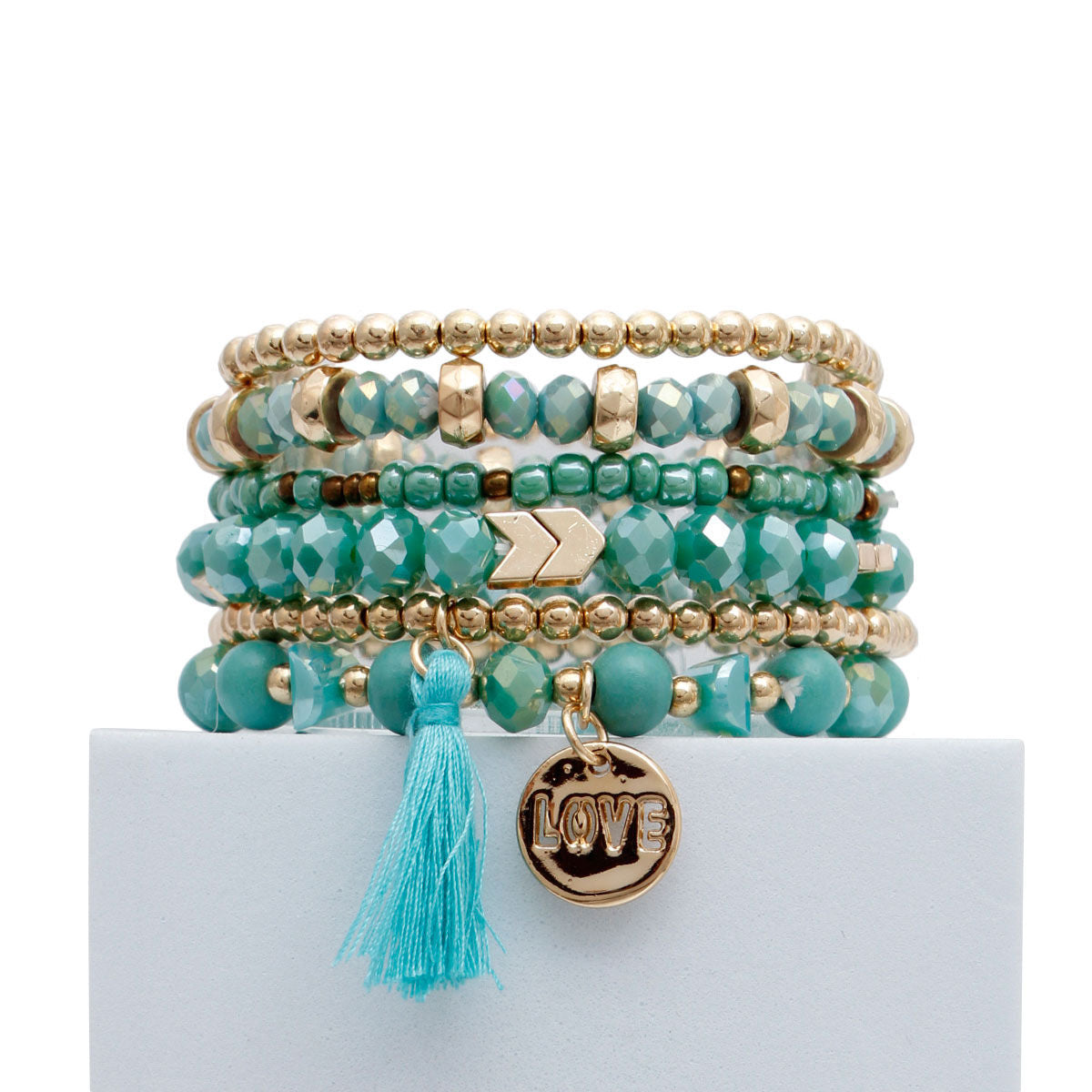Bracelet Set 6 Pcs Turquoise Glass Layered Stylish Jewelry