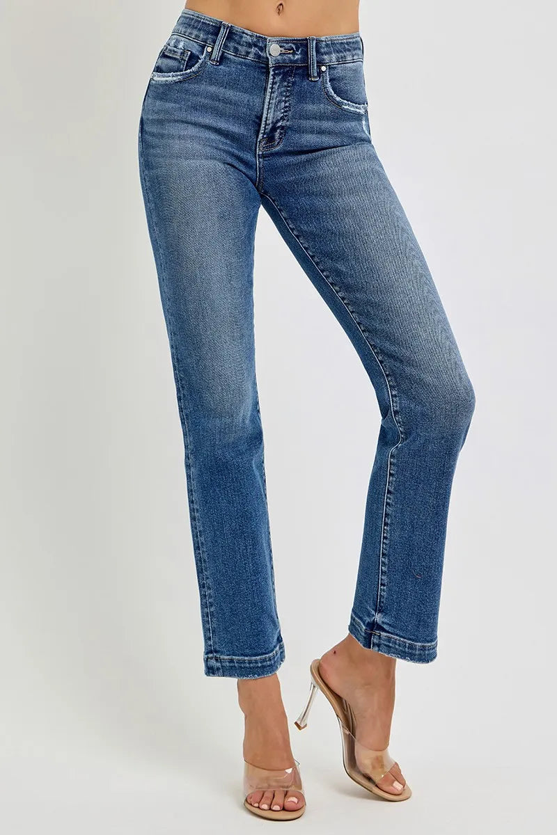 Full Size Tummy Control Elastic Band Mid Rise Straight Jeans Plus Size