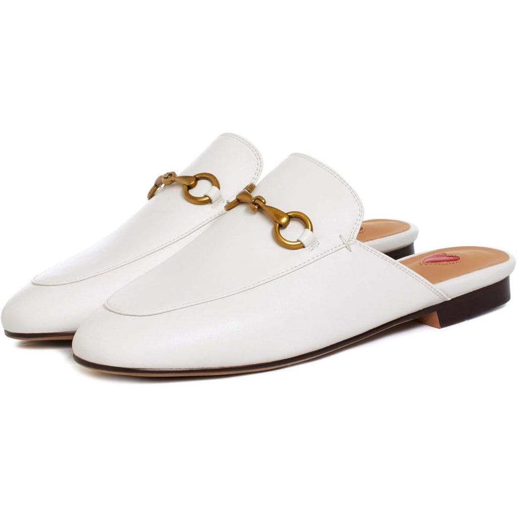 Vertundy Womens size 8.5 White Faux Leather Slide On Gold Buckle Loafers Shoes