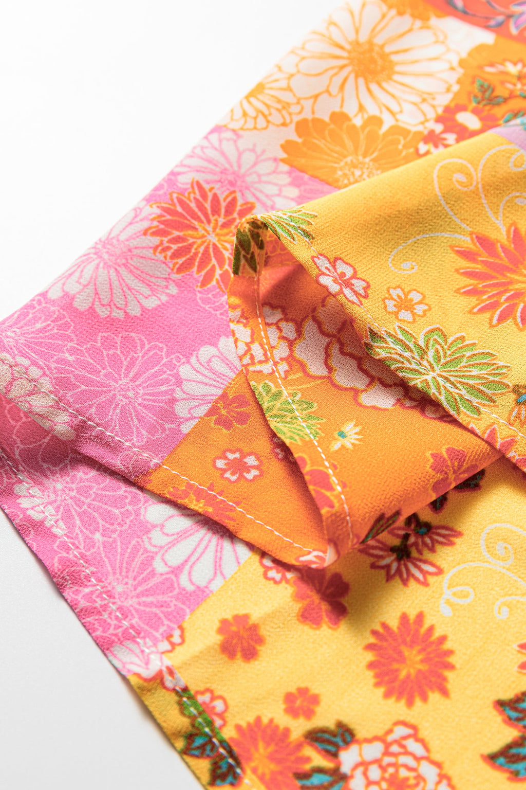 Orange Floral Patchwork Print Cut out Tied Back Bracelet Sleeve Maxi Dress