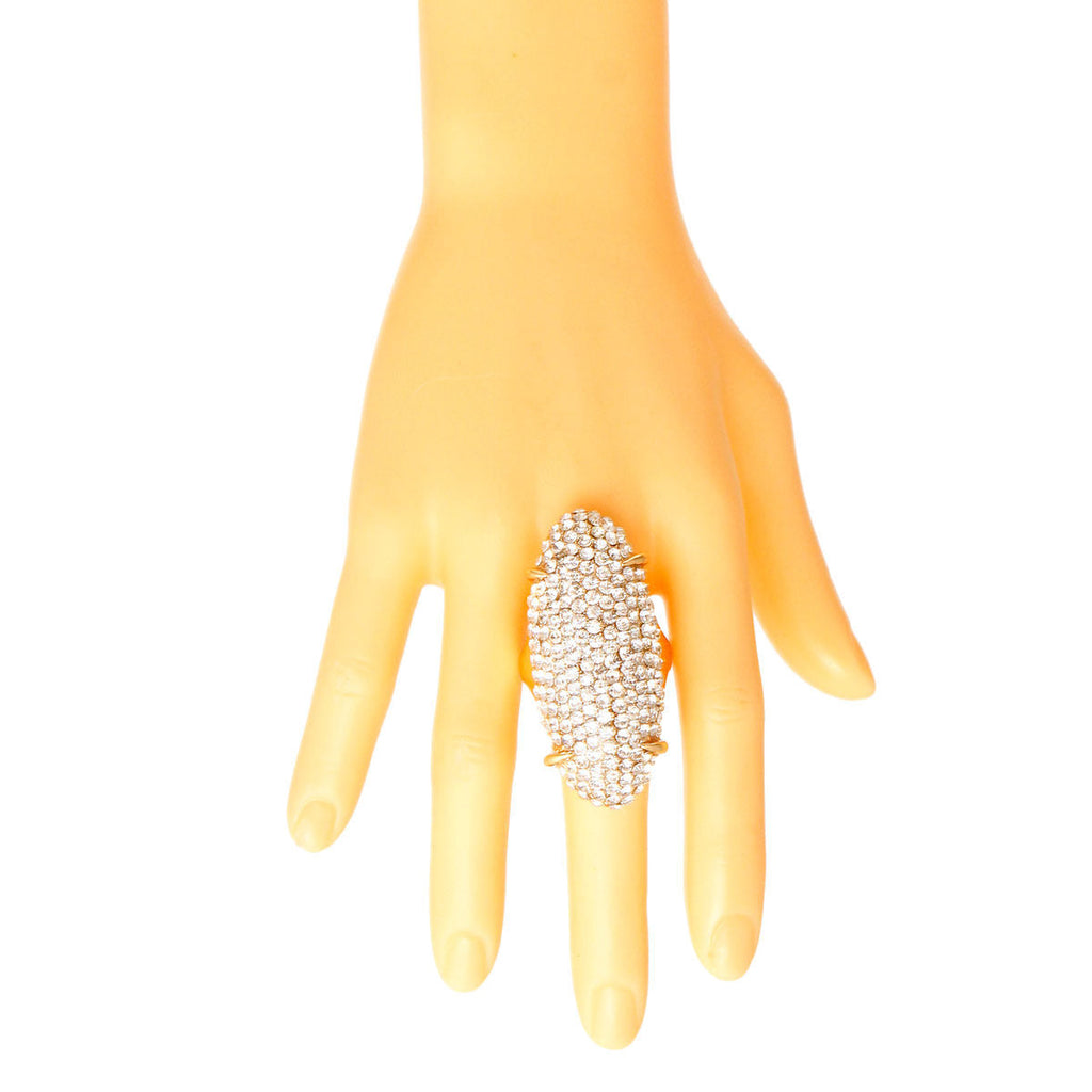 Elongated Gold Rhinestone Statement Ring Stylish Jewelry Accessory
