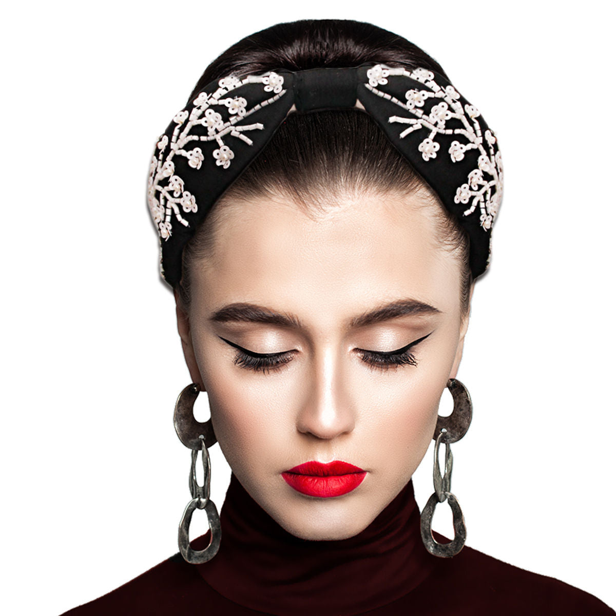 Headband White Bead Embellished Stylish Chic Accessory