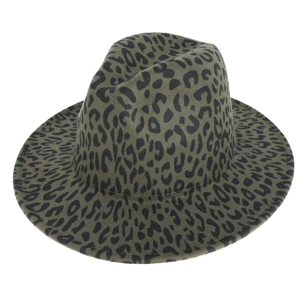 Fashion Hat Fedora Olive Green Leopard Print Stylish Statement Accessory