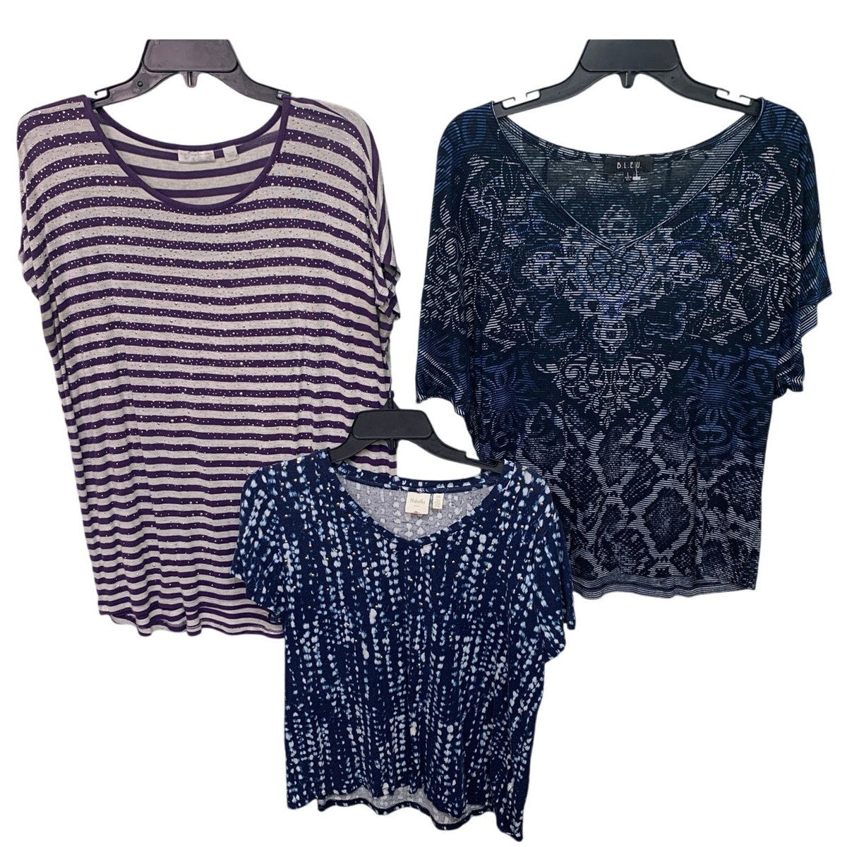 Lot of 3 Rafaella New York & Co BLEU Womens Large Rhinestone Tee Shirts