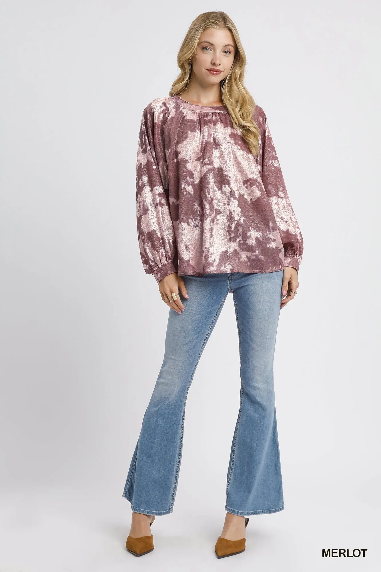 Metallic Fabric Blouse with Balloon Sleeves