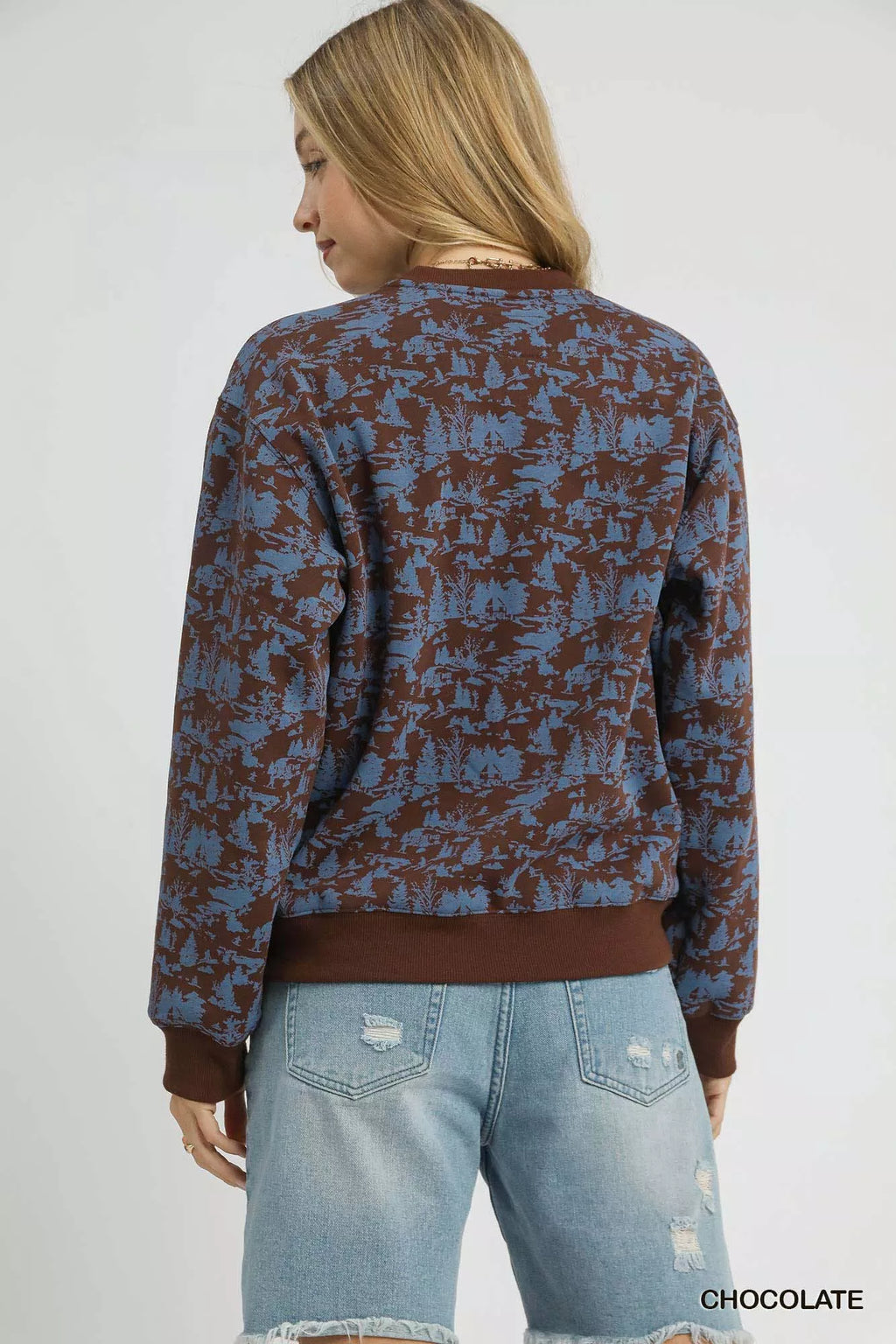 Scenic Print Cropped Sweatshirt