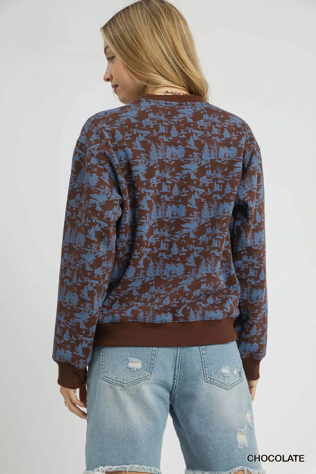 Scenic Print Cropped Sweatshirt