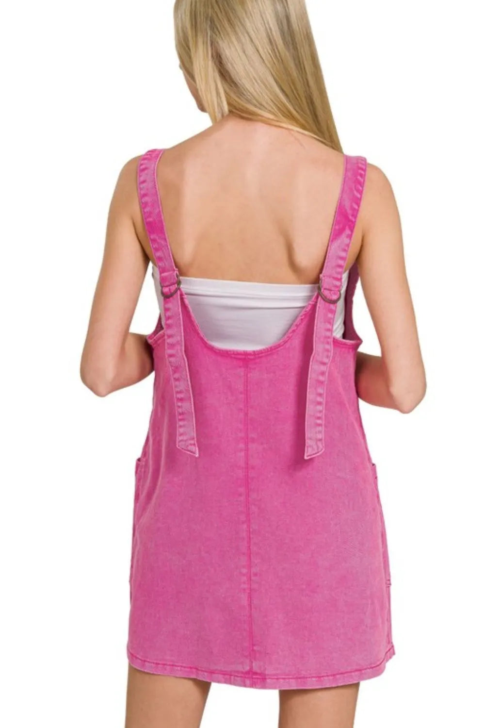 Washed Adjustable Strap Denim Overall Dress