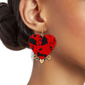 Statement Red Leather Animal Print Heart Earrings Stylish Fashion Jewelry