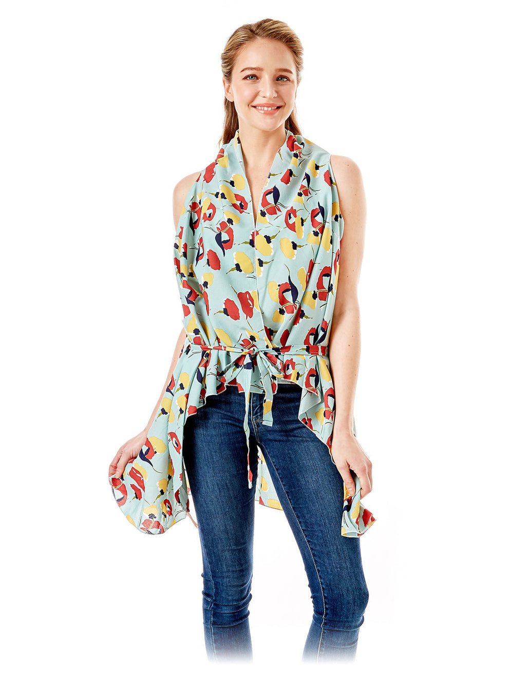 Women’s Vest Cover Up Mint Floral Stylish Layered Fashion