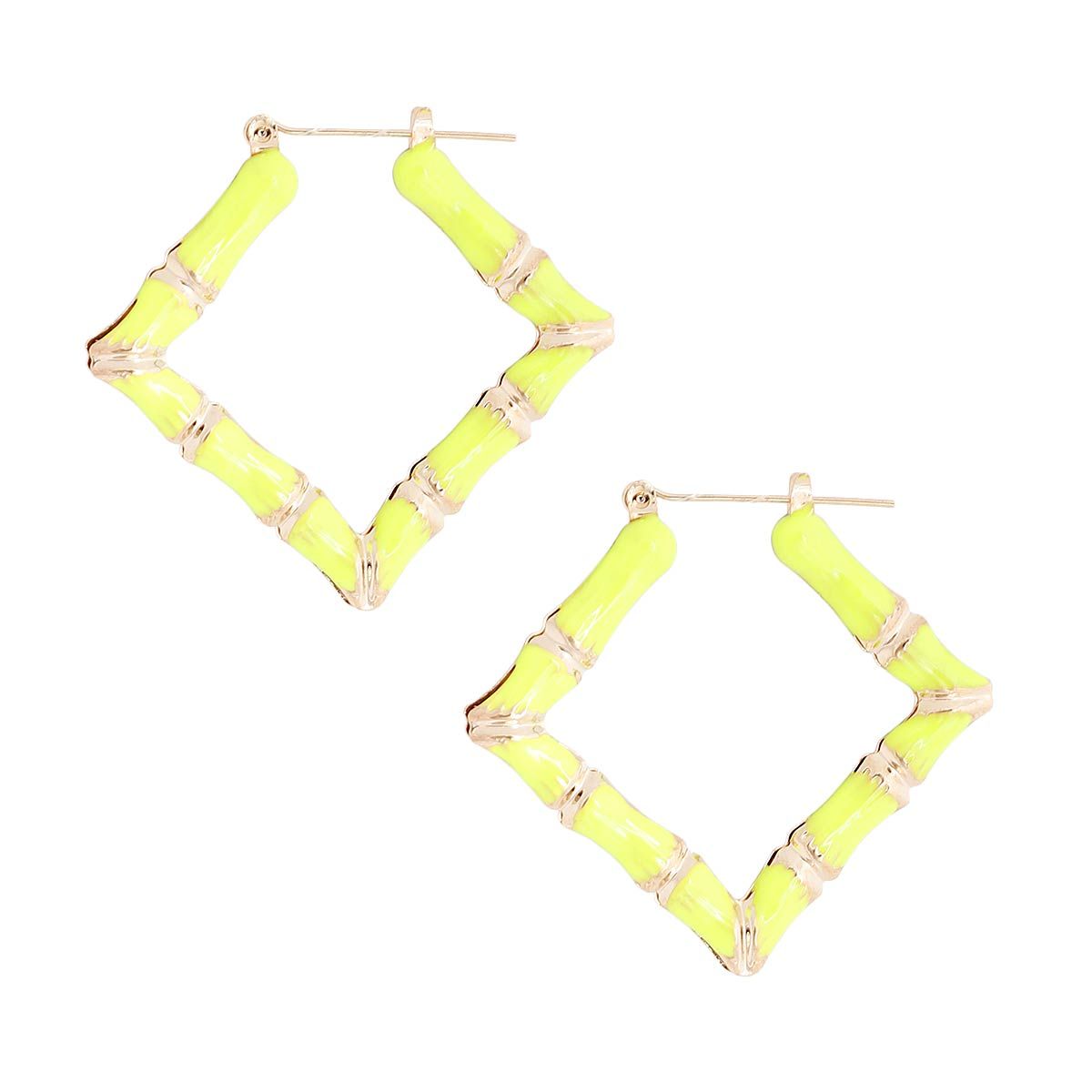 Diamond Bamboo Hoop Earrings Neon Yellow Statement Jewelry