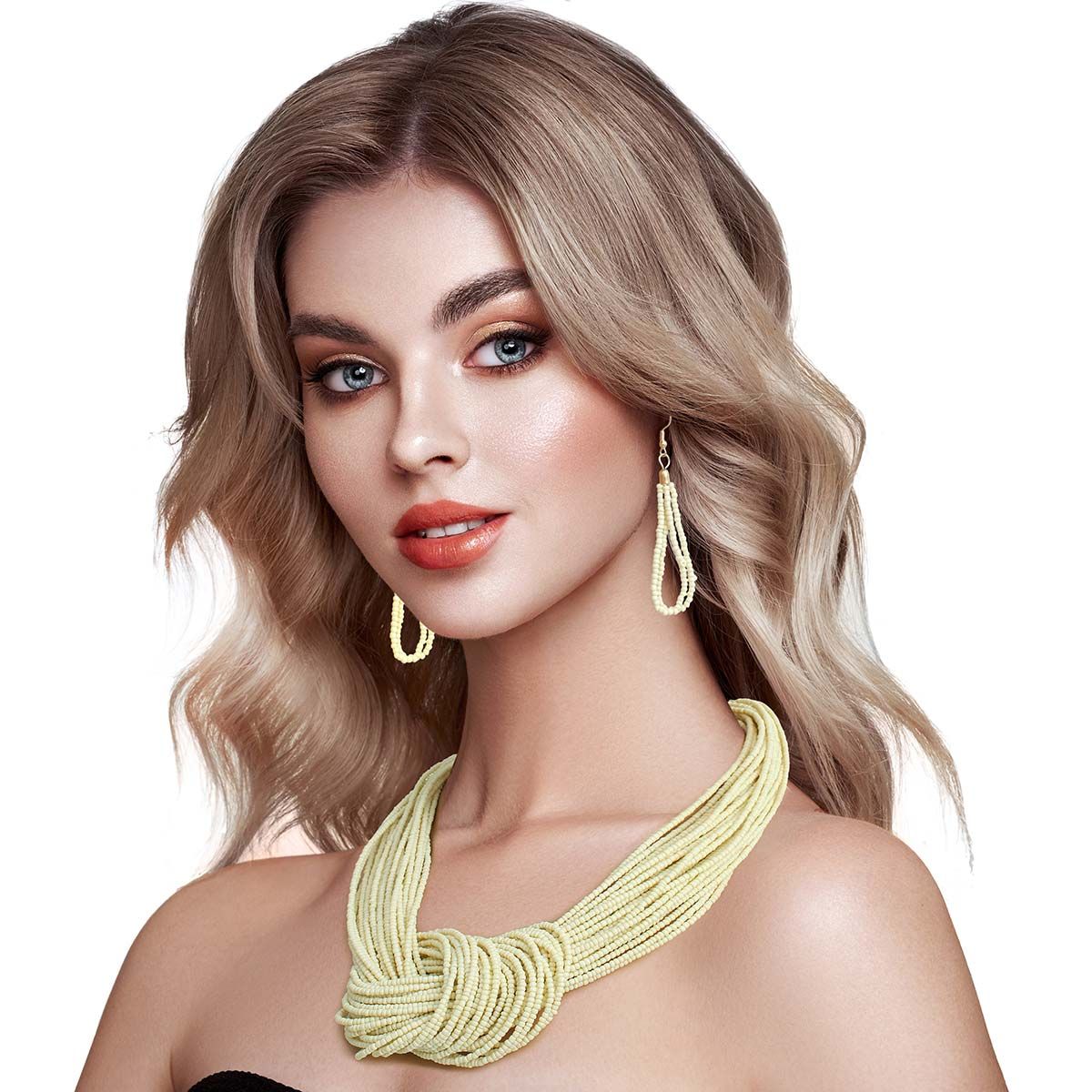 Statement Chunky Knotted Cream Bead Necklace Stylish Chic Accessory