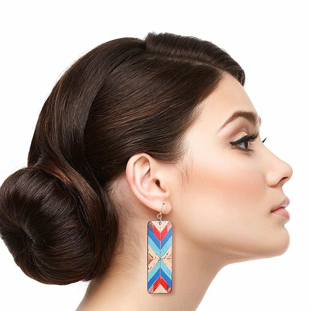 Leather Rectangle Earrings Multi Mosaic Stylish Statement Jewelry