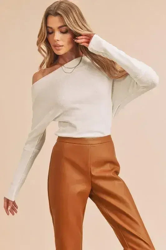 Aemi + Co One Shoulder Long Sleeve Knit Top