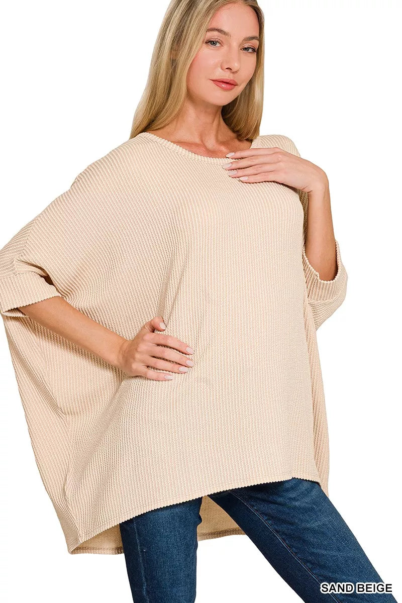 Raised Rib Bat Sleeve Top
