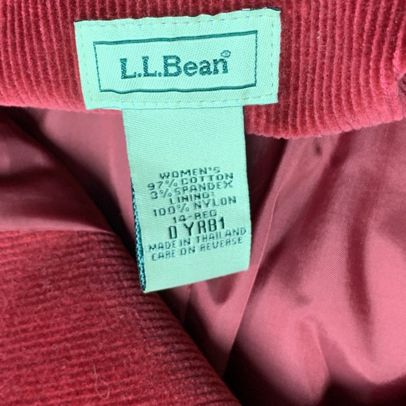 LL Bean Womens 14 Regular Cotton Blend Red Corduroy Long Sleeve Button Up Jacket
