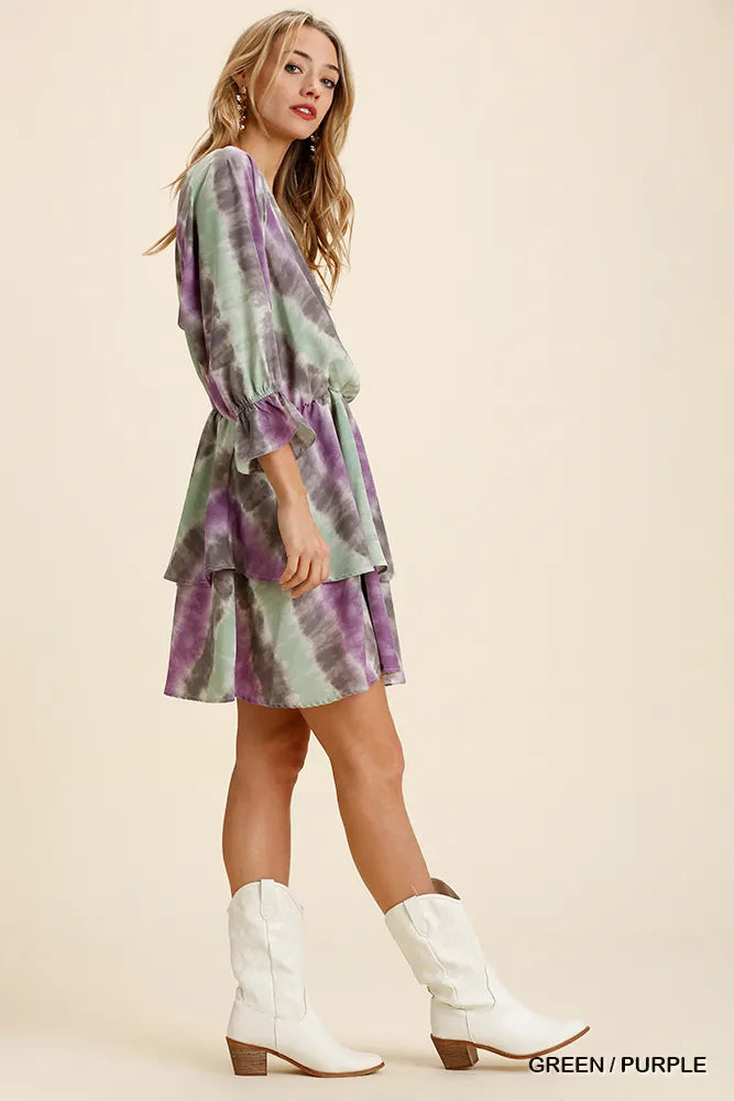 Tie Dye Ruffled Layered Dress with Elastic Waistband