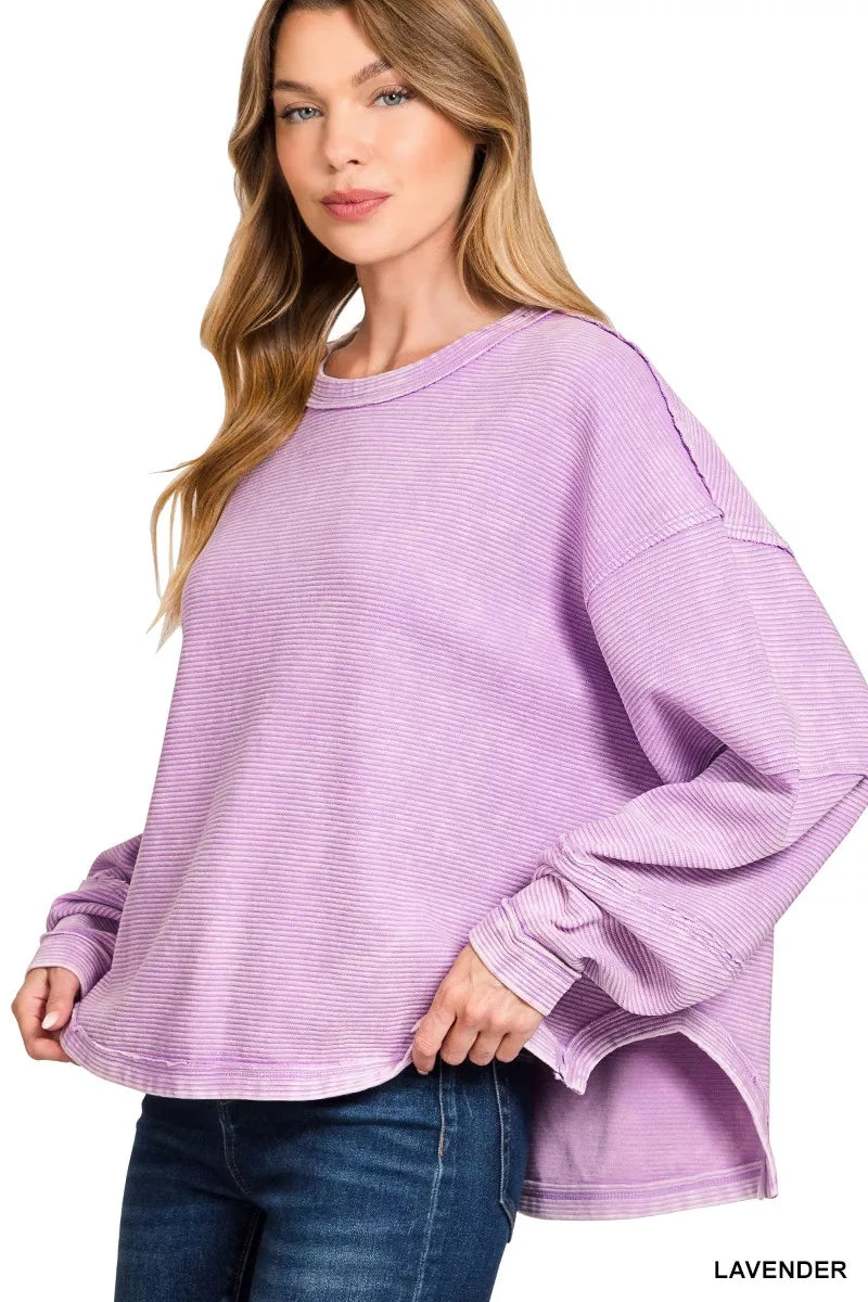 Acid Washed Exposed-Seam Sweatshirt
