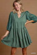 Floral Contrast Sleeve Tiered Dress