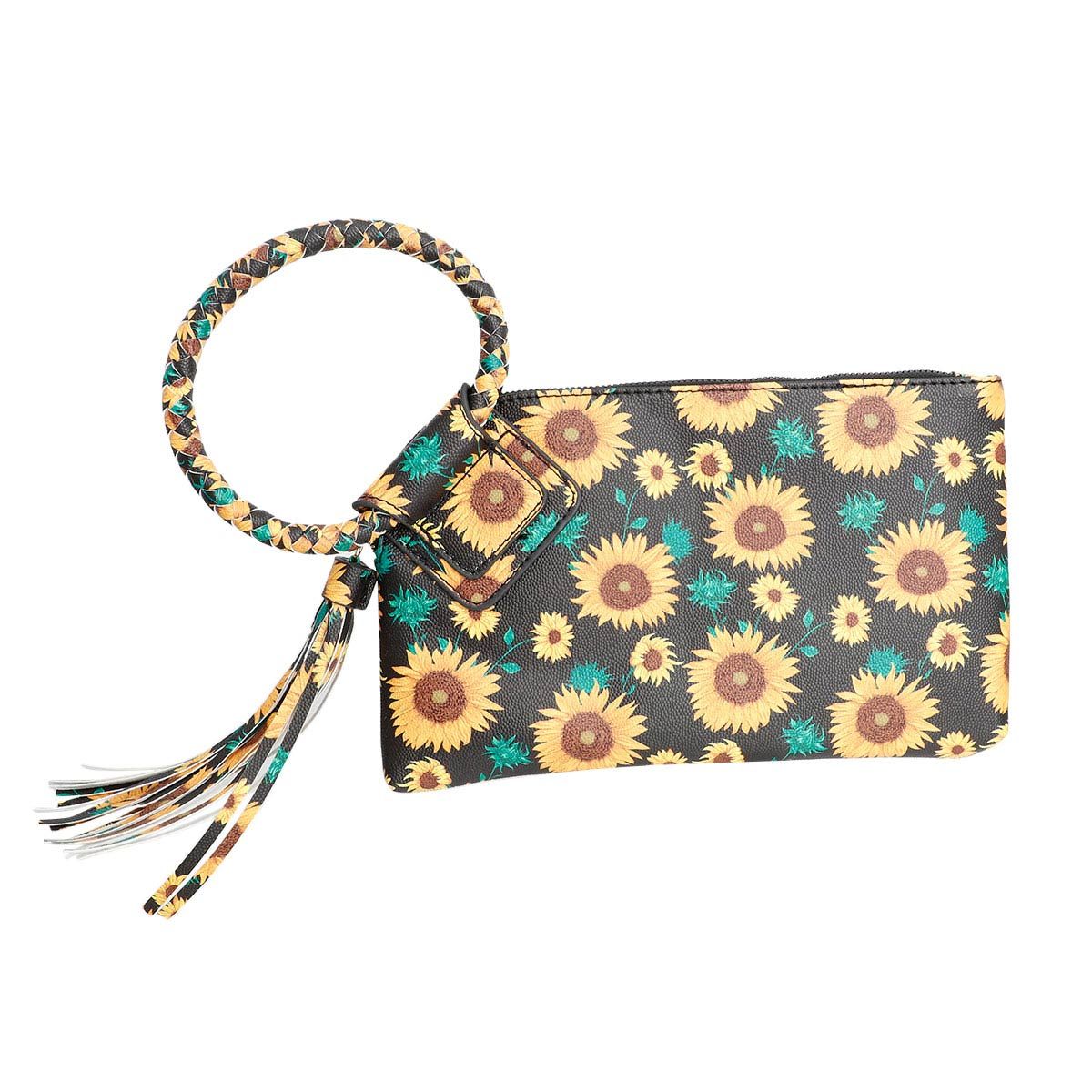 Bangle Clutch Bag with Black Sunflower Accent – Stylish Fashion Accessory