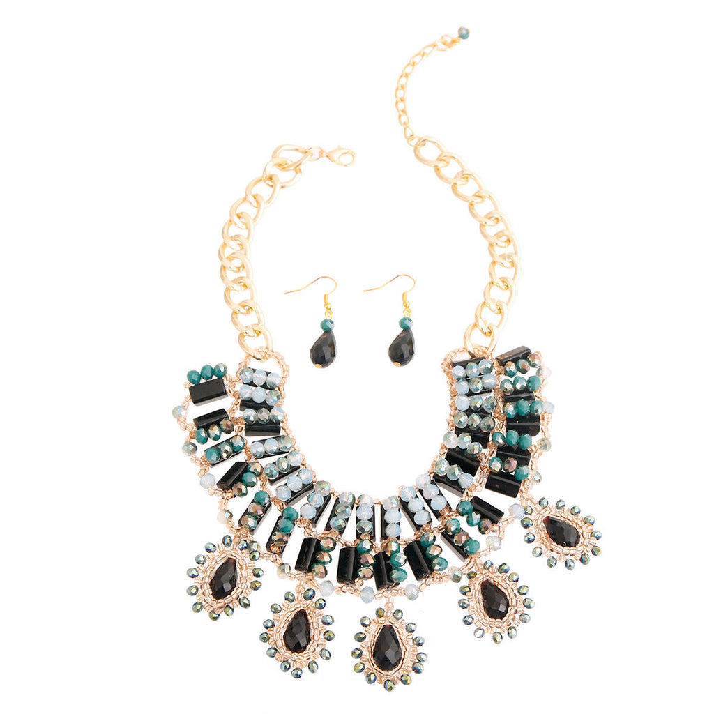 Statement Bead Collar Set in Black and Gold, Stylish Fashion Jewelry Accessory