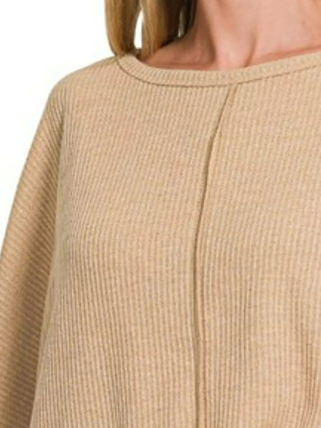 Ribbed Center Seam Dolman Sleeve Hi Low Sweater