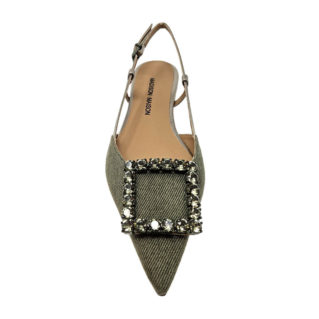Khaki/Gold Sling Back Flat