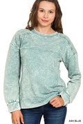 Acid Wash French Terry Exposed-Seam Pullover