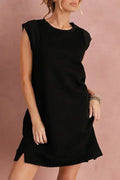 Black Textured Cap Sleeve T Shirt Shift Mini Dress