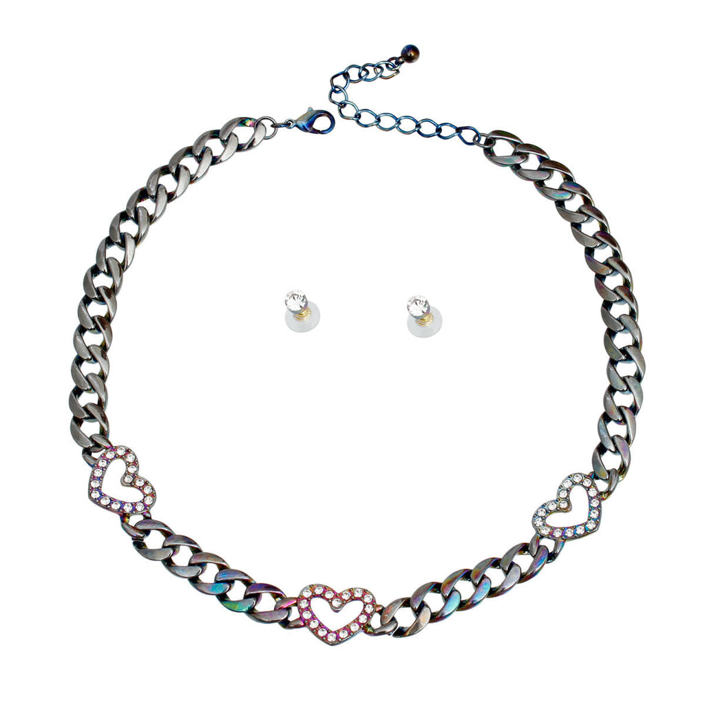 Statement Rainbow Metal Link Heart Chain Necklace