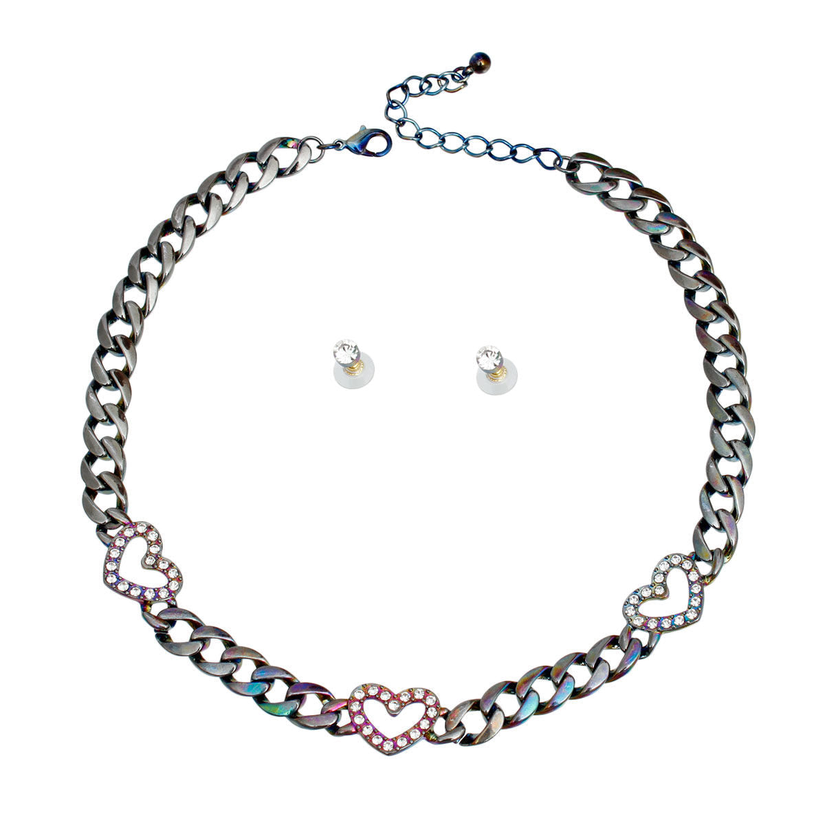 Statement Rainbow Metal Link Heart Chain Necklace