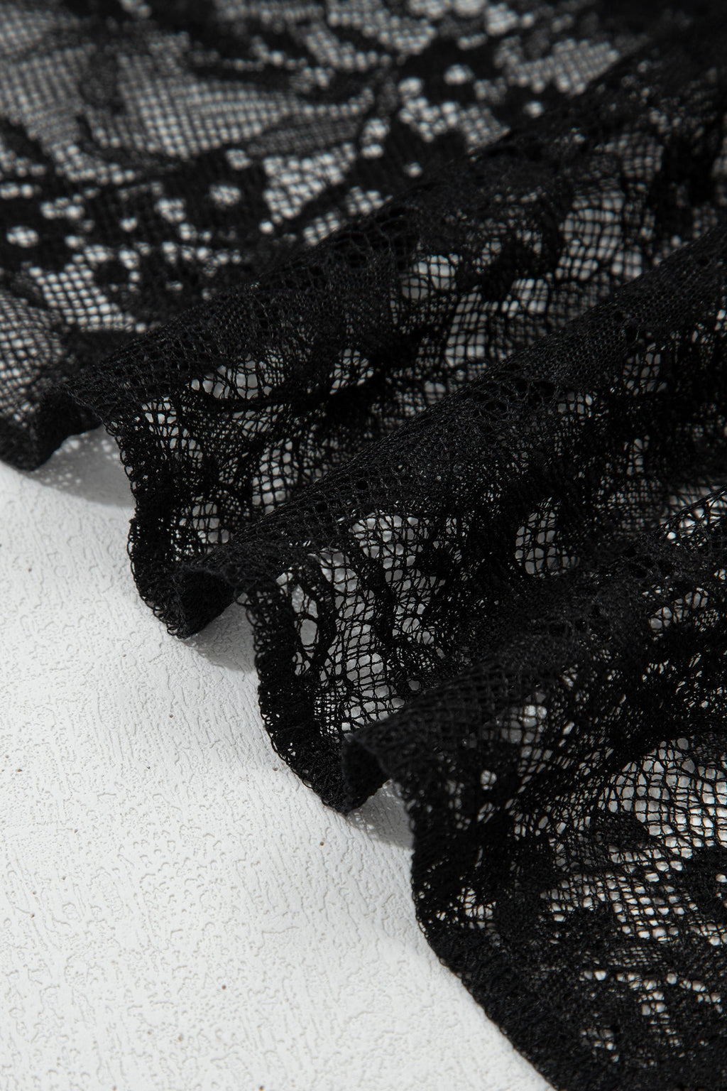 Black Asymmetric Polka Dot Print Sheer Lace Patchwork Maxi Skirt