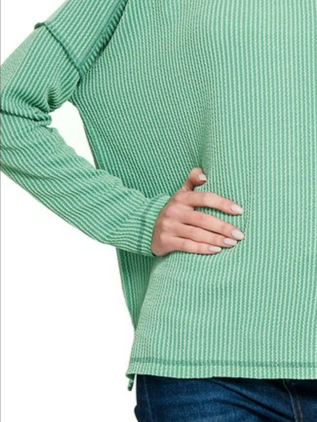 Exposed Seam Long Sleeve Corded Rib Knit Top
