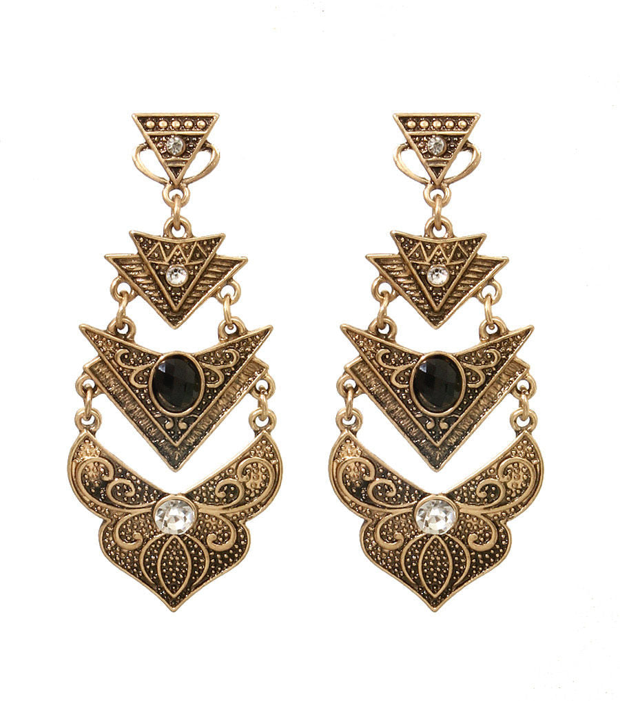 Silver Burnished Drop Earrings Black Stylish Statement Jewelry