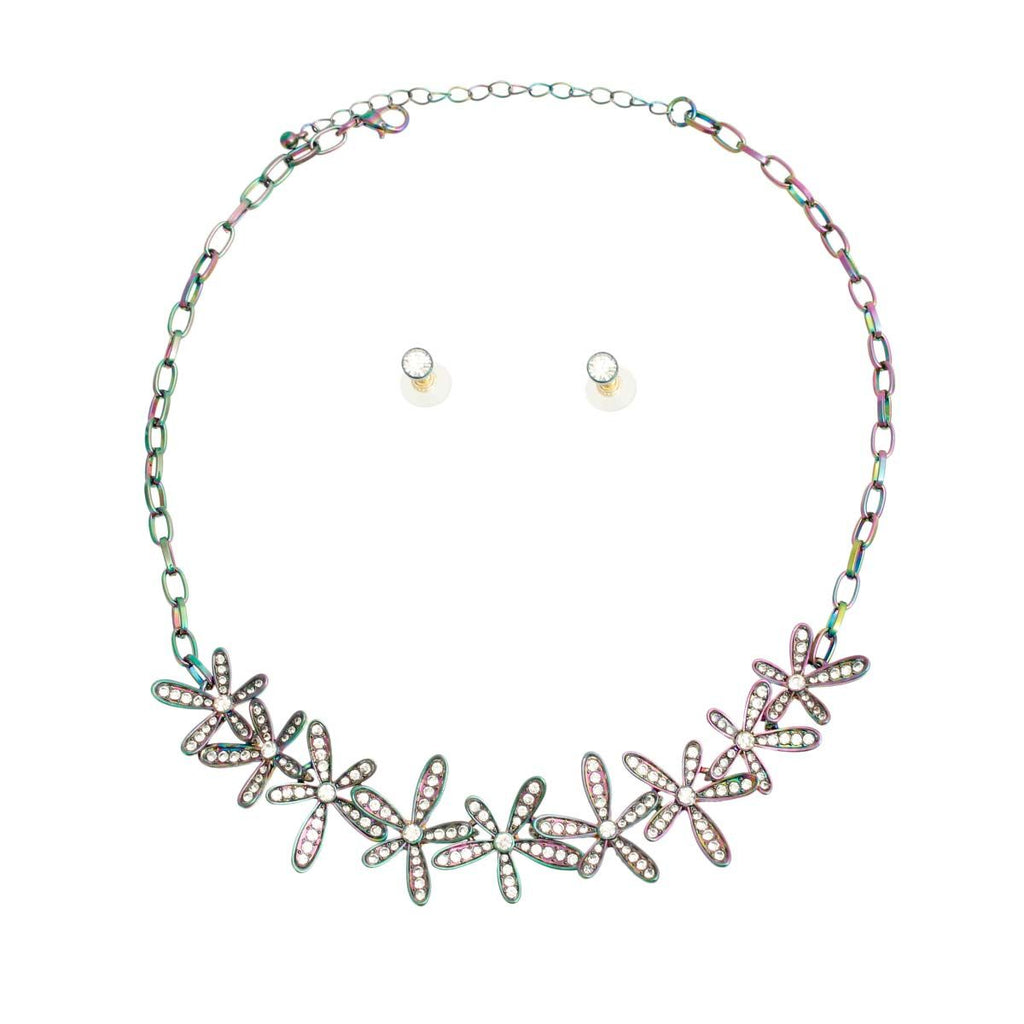 Statement Rainbow Metal Flower Chain Necklace Stylish Fashion Jewelry Accessory