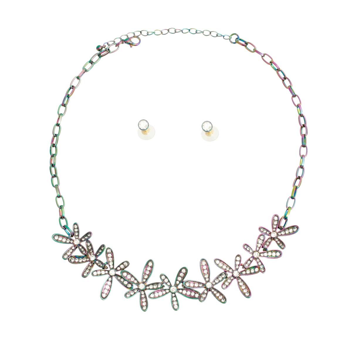 Statement Rainbow Metal Flower Chain Necklace Stylish Fashion Jewelry Accessory