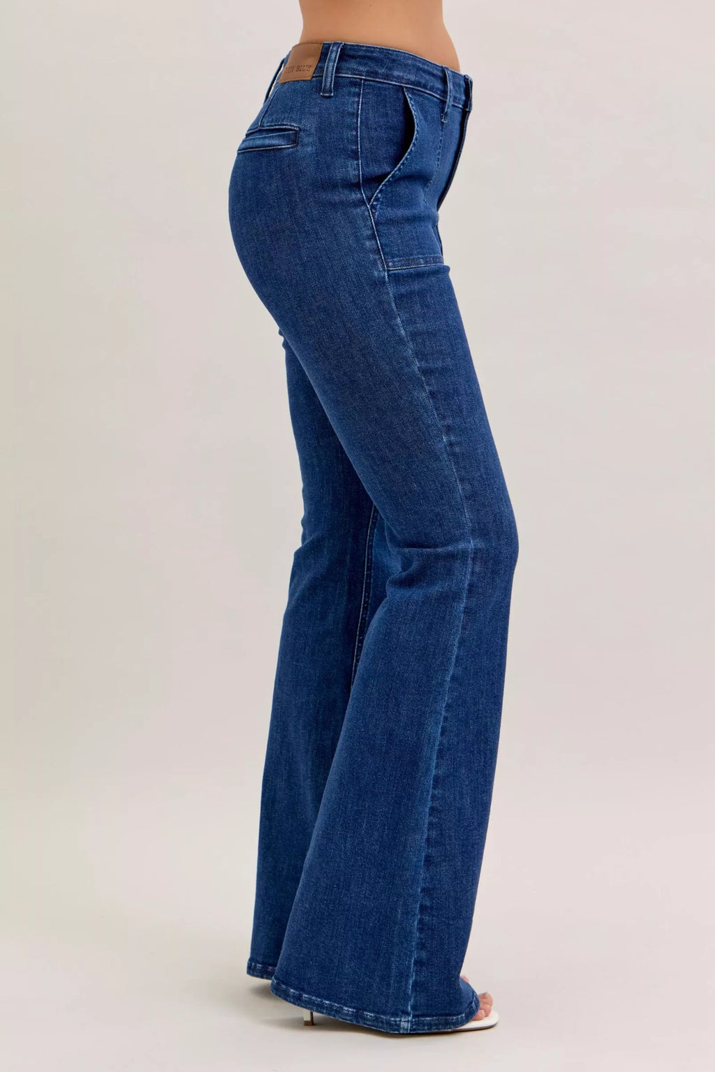High Waist Flare Jeans with Front Patch Pockets