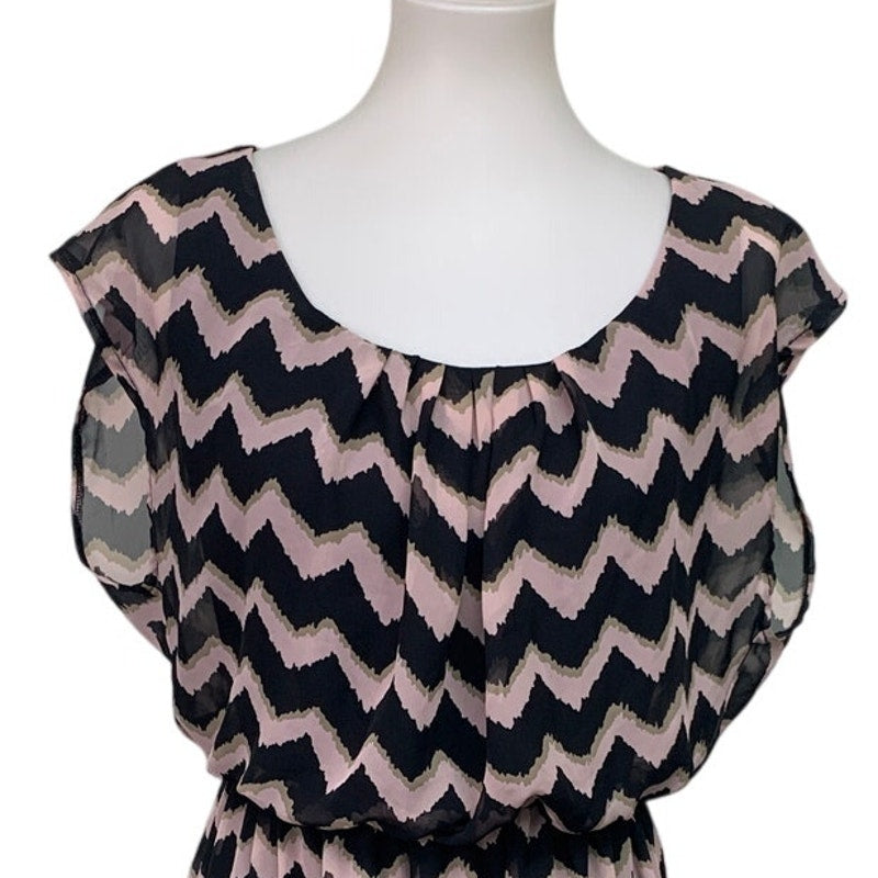 Lily Rose Womens Large 100% Polyester Chevron Stripe Sleevless Blouson Dress