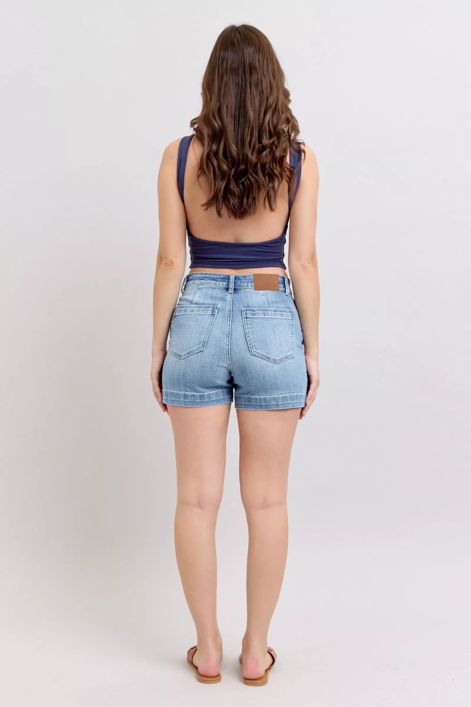 Mid Rise Denim Shorts