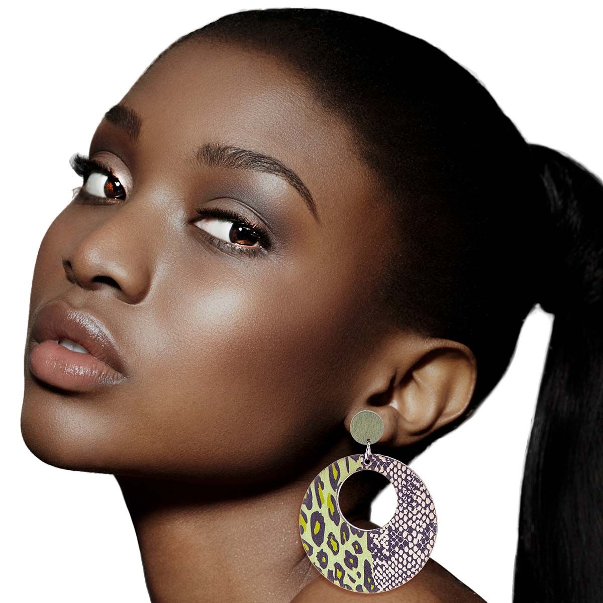 Animal Print Statement Earrings Green Wood Stylish Fashion Jewelry