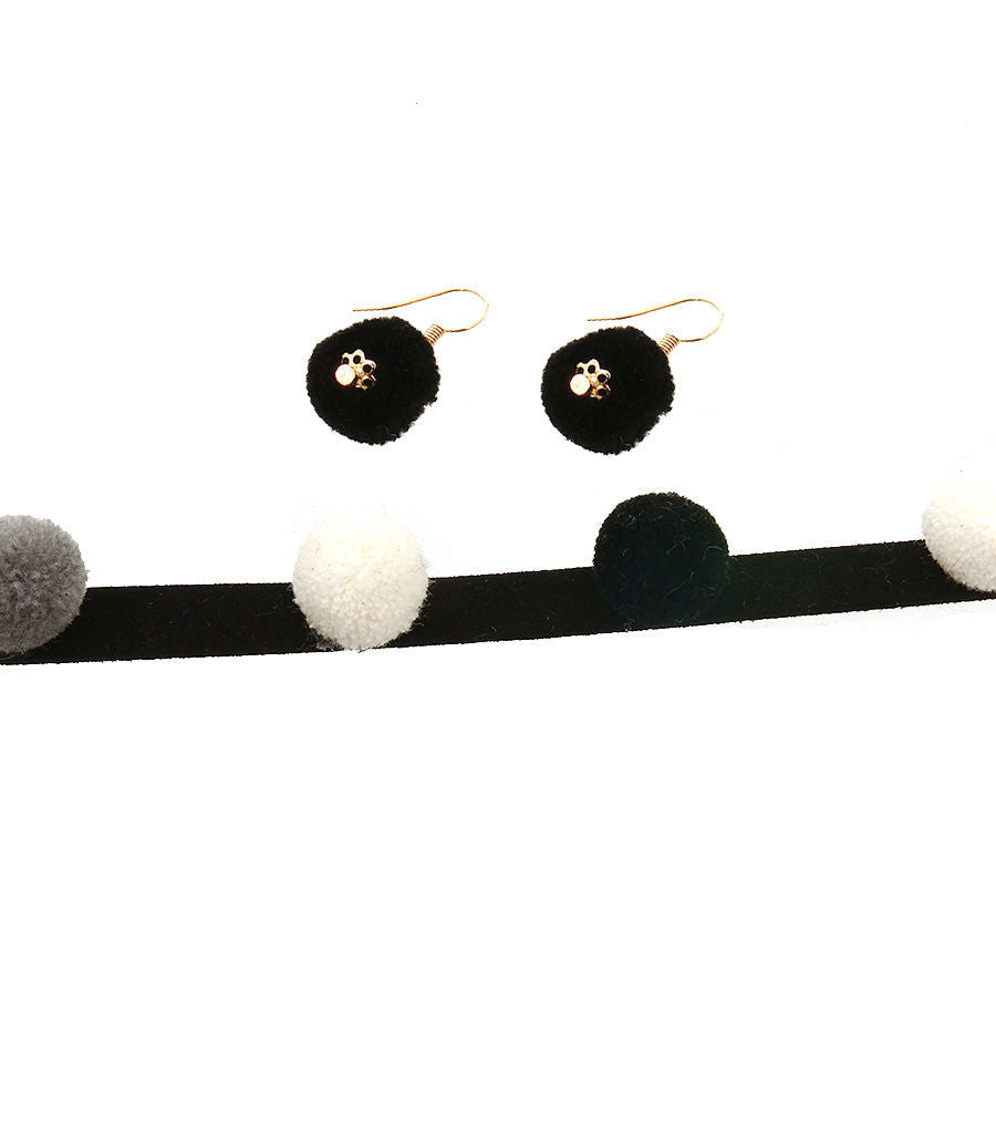 Statement Pom Pom Choker Set in Black and White, Trendy Fashion Jewelry Accessory