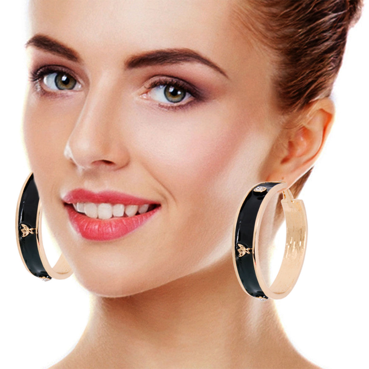 Heavy Black Bee Casting Hoop Earrings Stylish Statement Jewelry