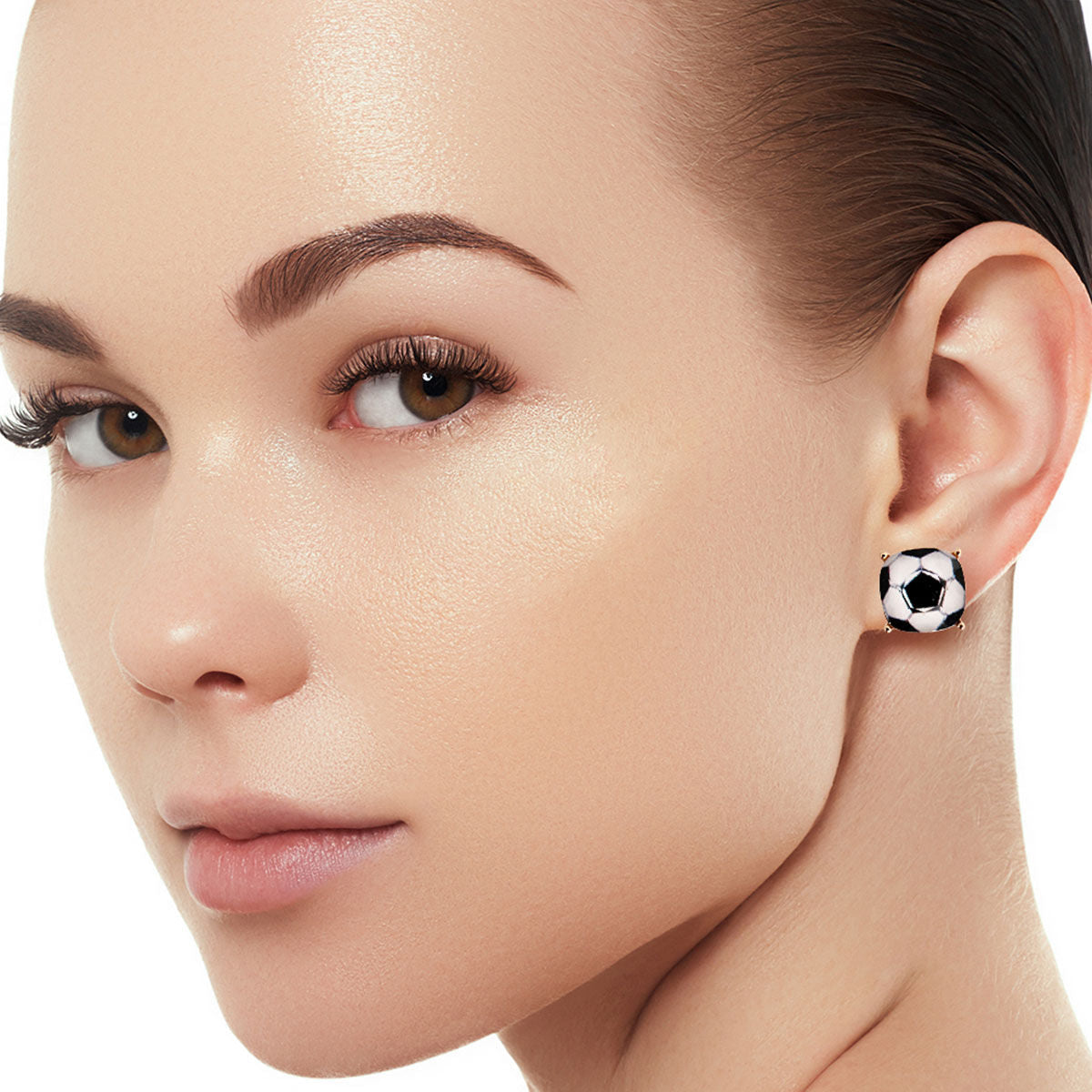 Stud Earrings Gold Soccer Cushion Cut Stylish Fashion Jewelry