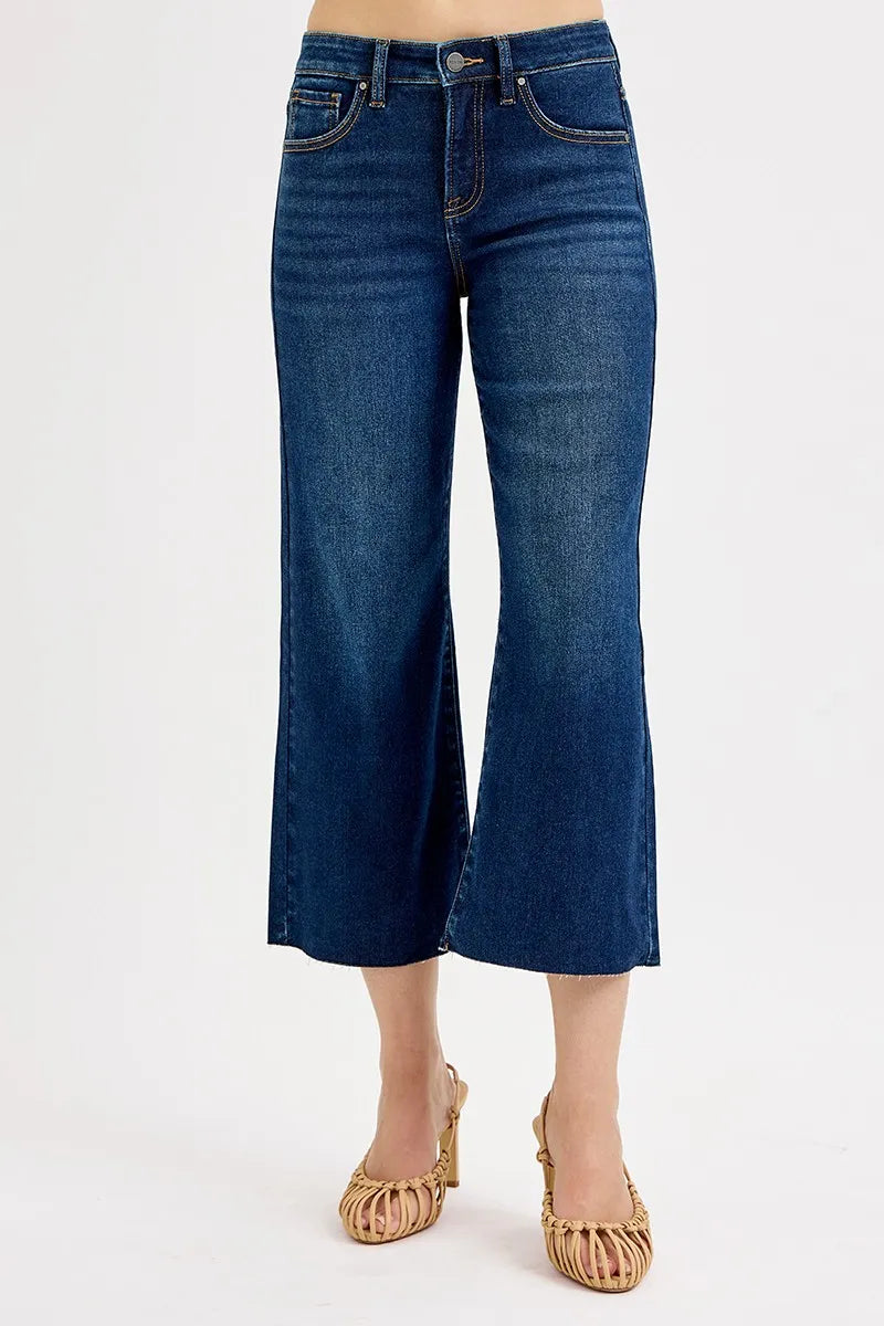 Full Size Tummy Control High Rise Crop Wide Jeans Plus Size